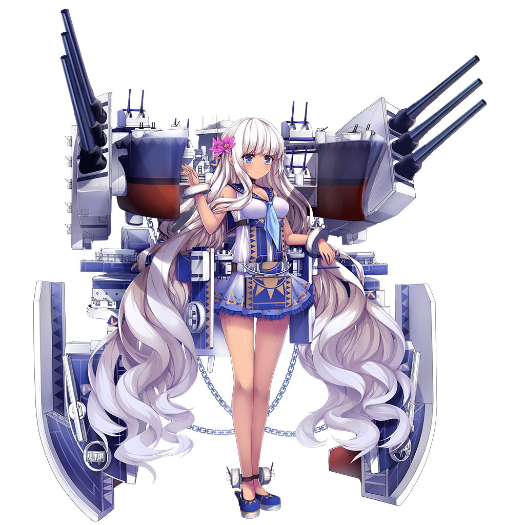 1girl, arm_tattoo, blonde_hair, blue_eyes, blush, bracelet, breasts, cannon