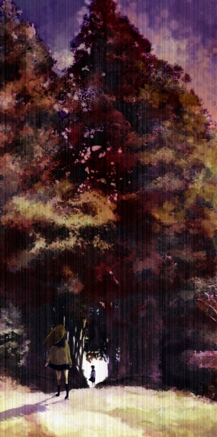 2girls, forest, highres, long_image, multiple_girls, nature, ohno_(artist), oo_(308308)