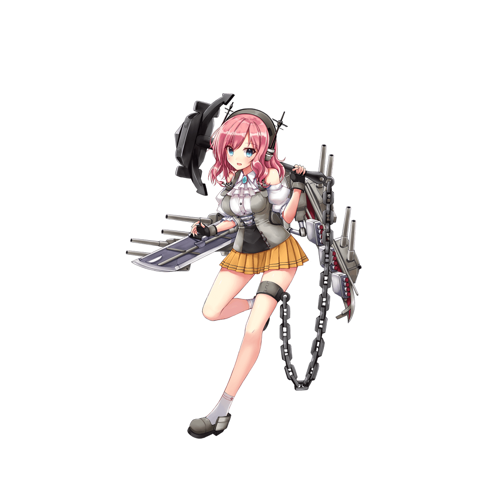 1girl, anchor, black_gloves, blucher_(warship_girls_r), blue_eyes, blush, breasts, brown_skirt