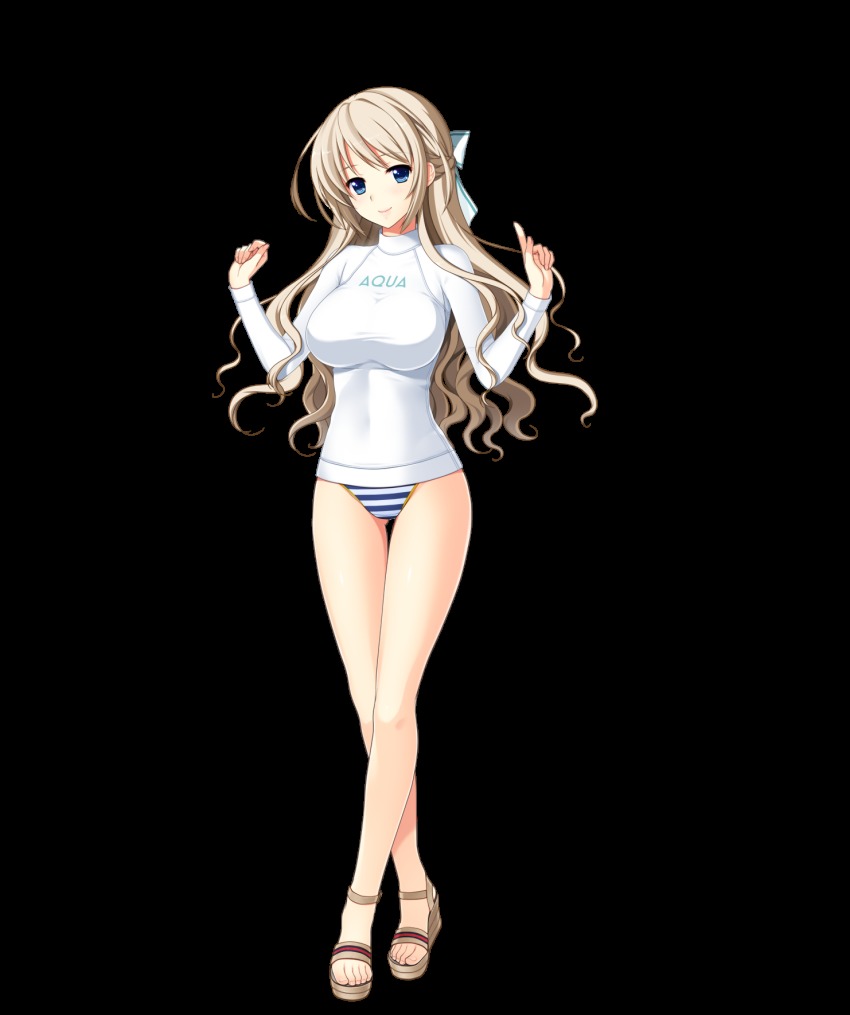 1girl, blonde_hair, blue_eyes, breasts, feet, female_focus, full_body, hair_ribbon