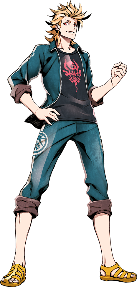 10s, 1boy, alpha_transparency, blonde_hair, casual, clenched_hand, full_body, hand_on_own_hip