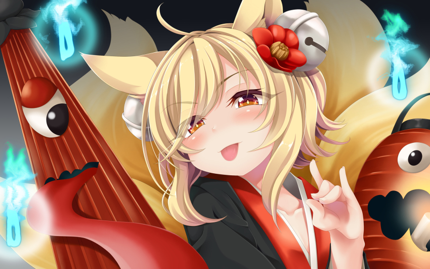 1girl, ahoge, animal_ears, bad_id, bad_pixiv_id, bell, blonde_hair, blush