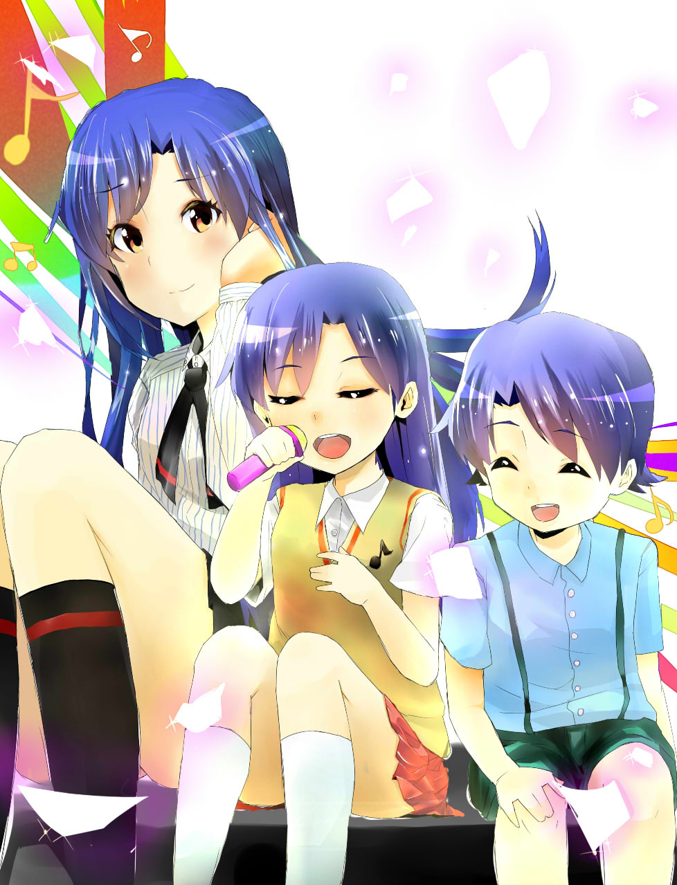 2girls, bad_id, bad_pixiv_id, blue_hair, brother_and_sister, dual_persona, closed_eyes, highres