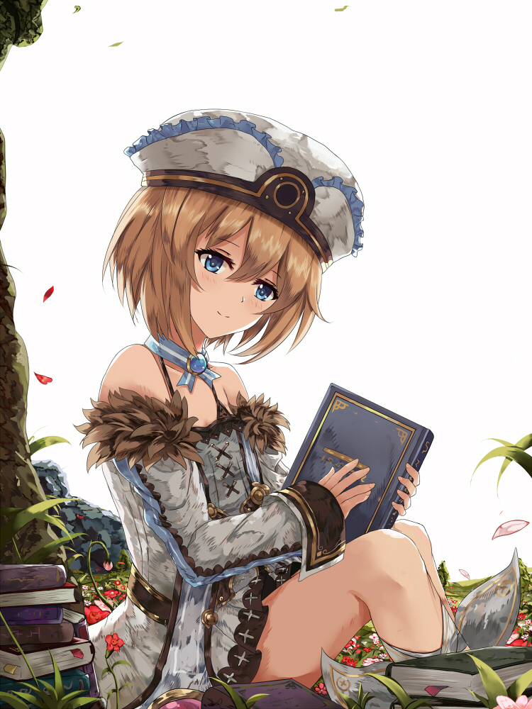 10s, 1girl, blanc_(neptunia), blue_eyes, blush, book, book_stack, brooch