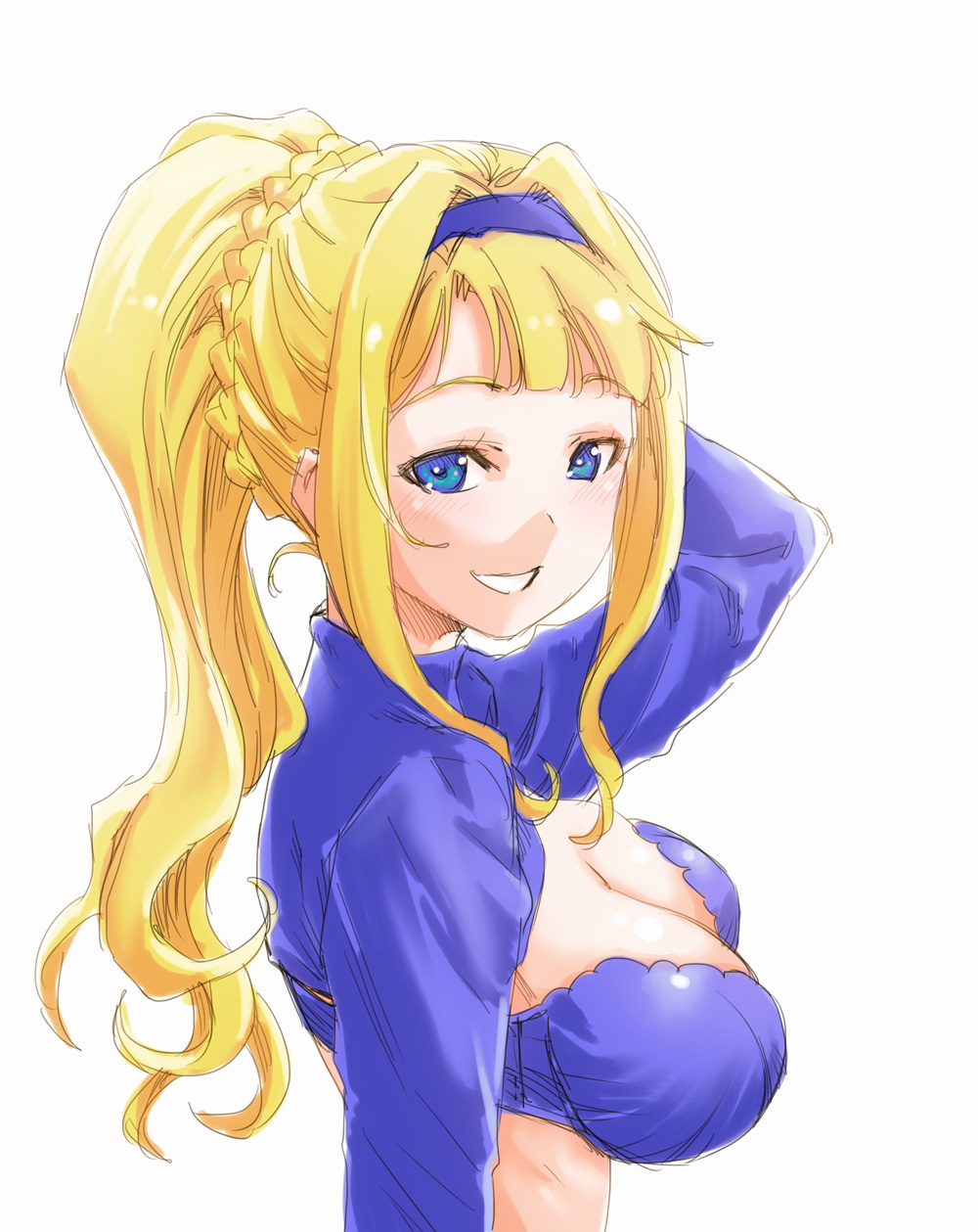 10s, 1girl, alternate_hairstyle, black_bra, blonde_hair, blue_eyes, blush, bra