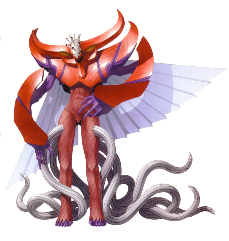 1boy, ahriman_(megami_tensei), atlus, demon, demon_(megami_tensei), hand_on_own_hip, head_tilt, hikawa_(megami_tensei)