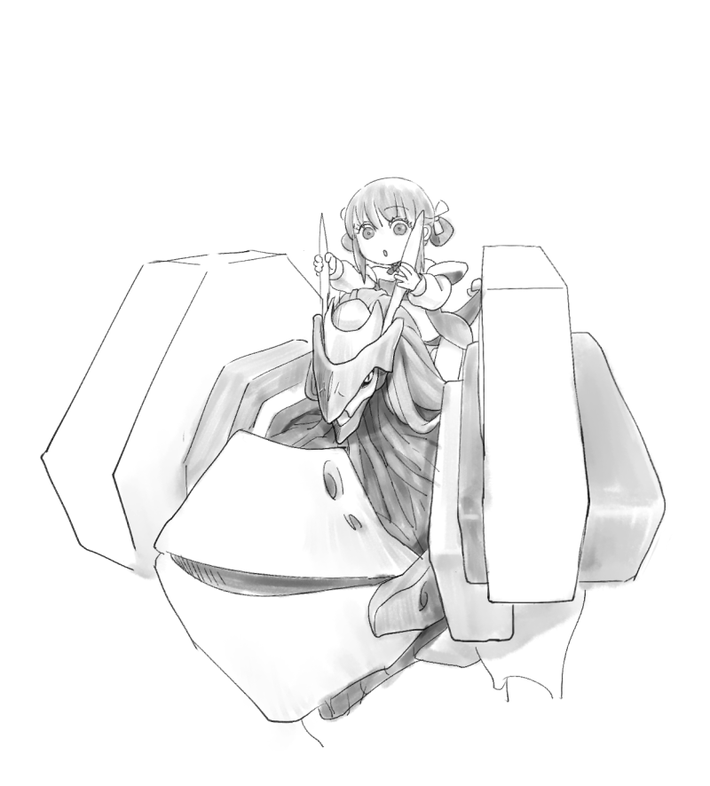 1girl, :o, aged_down, dizzy_(guilty_gear), female_focus, greyscale, guilty_gear, hitotsubashi