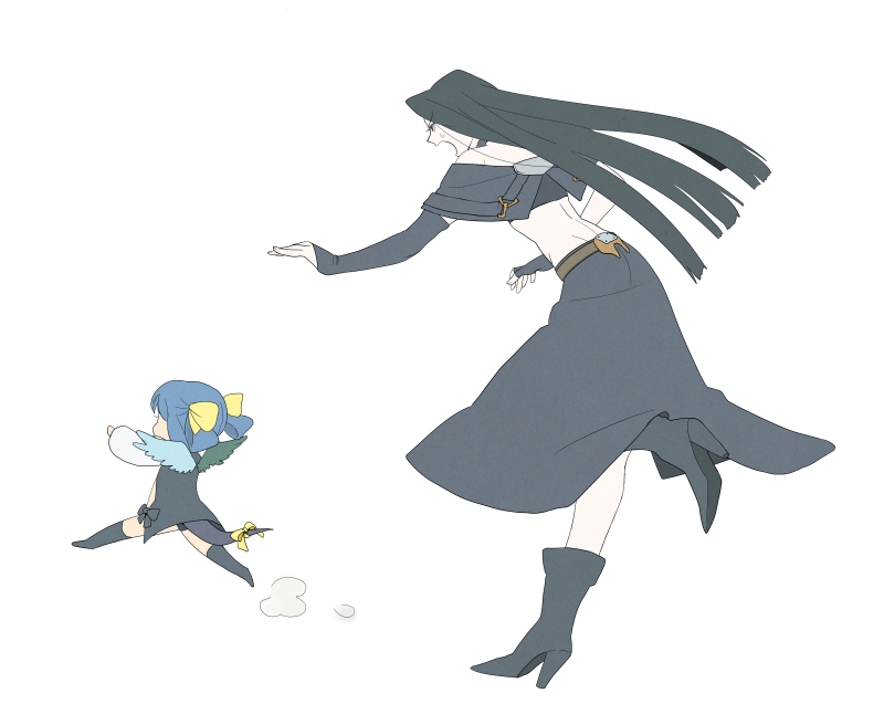 1boy, 1girl, black_hair, blue_hair, dizzy_(guilty_gear), flat_color, guilty_gear, hitotsubashi