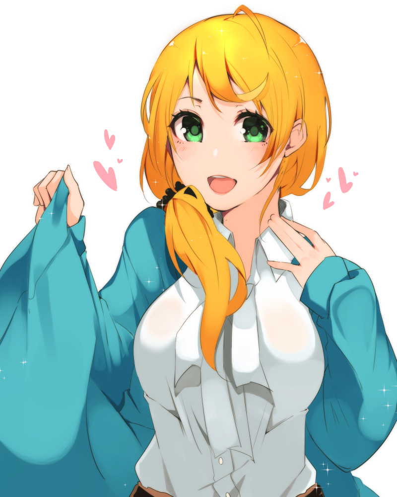 1girl, akuan_(7jackpot7), bad_id, bad_pixiv_id, blonde_hair, blouse, blue_sweater, breasts