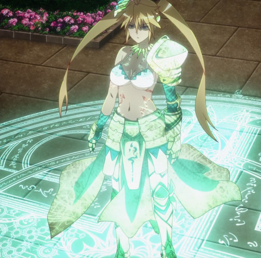 1girl, angelica_(fate/kaleid_liner), angelica_ainsworth, angelica_ainsworth_(archer_install), anime_screenshot, blonde_hair, blue_eyes, boots