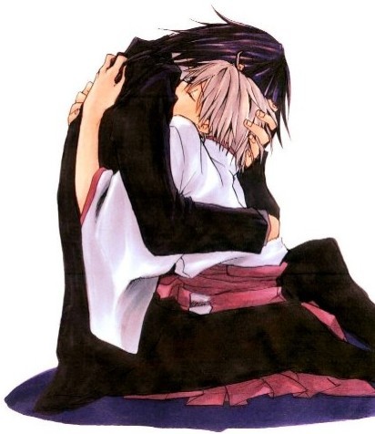 00s, 2boys, ^_^, black_hair, closed_eyes, couple, formal_clothes, grey_hair