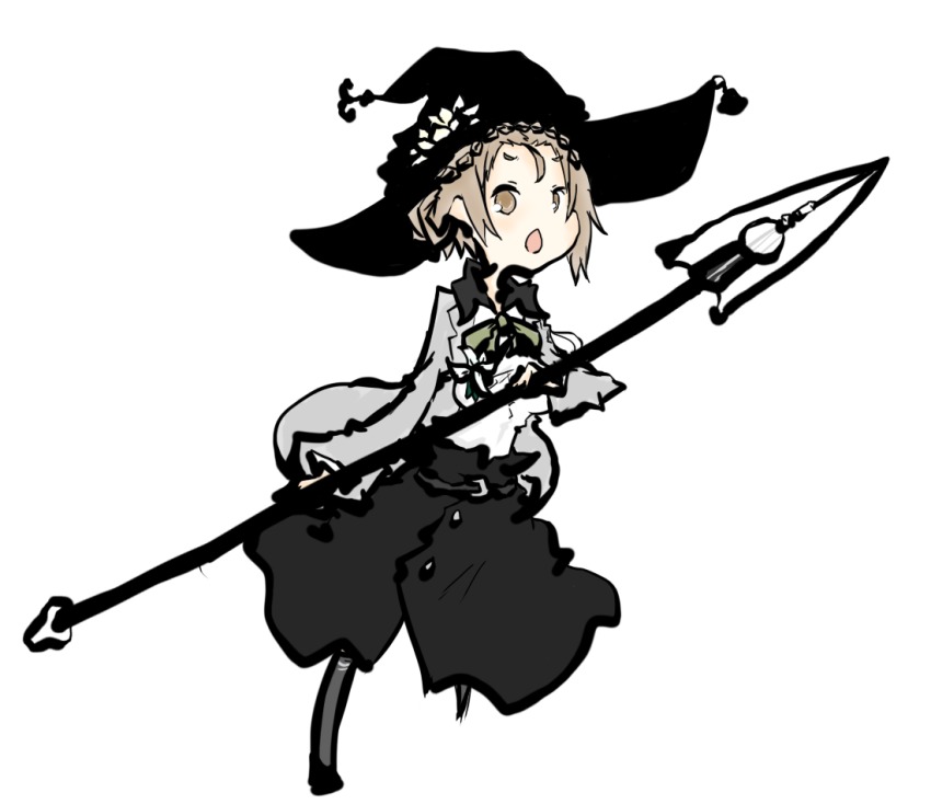 1girl, artist_request, brown_eyes, brown_hair, caligula_(game), caligula_(series), female_focus, hat, kagura_suzuna, school_uniform, solo, staff, witch_hat