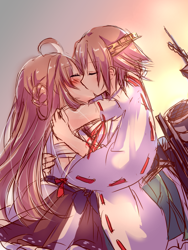 10s, 2girls, ahoge, bad_id, bad_pixiv_id, bare_shoulders, blush, breasts