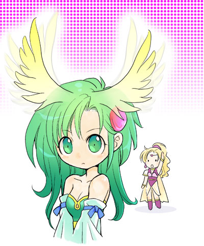 1990s_(style), 2girls, aged_up, bad_id, bad_pixiv_id, blonde_hair, chibi, detached_sleeves