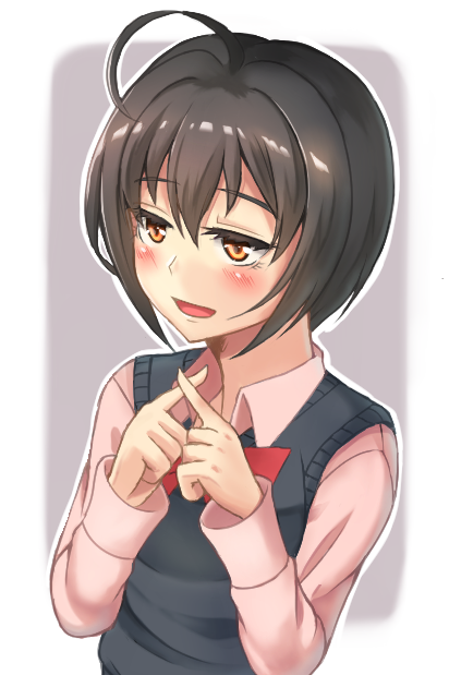 10s, 1girl, ahoge, bad_id, bad_pixiv_id, black_hair, blush, brown_eyes