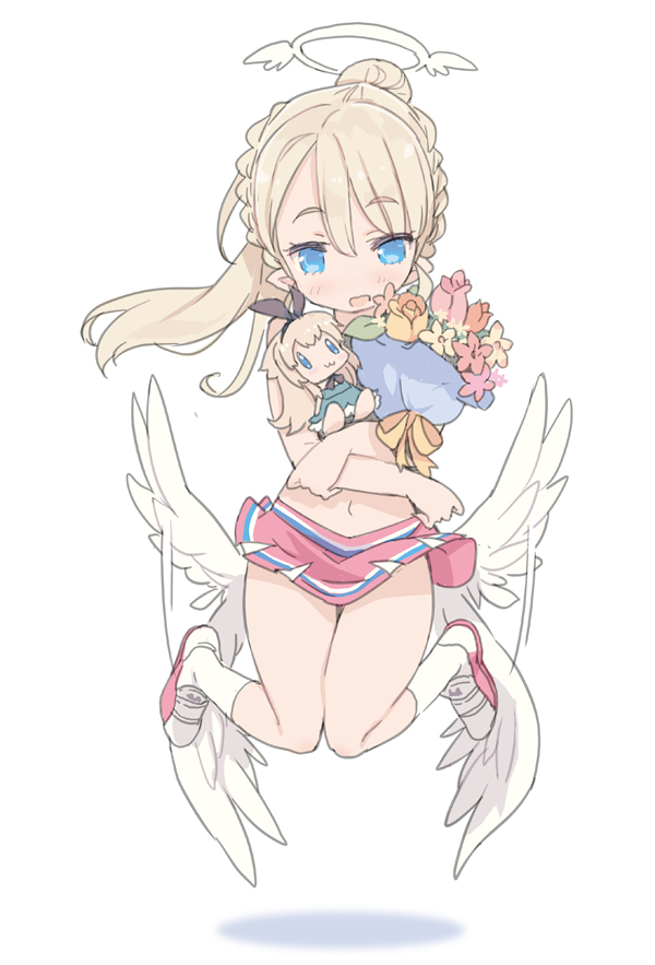 1girl, :3, angel_wings, birthday, blade_(galaxist), blonde_hair, blue_eyes, blush