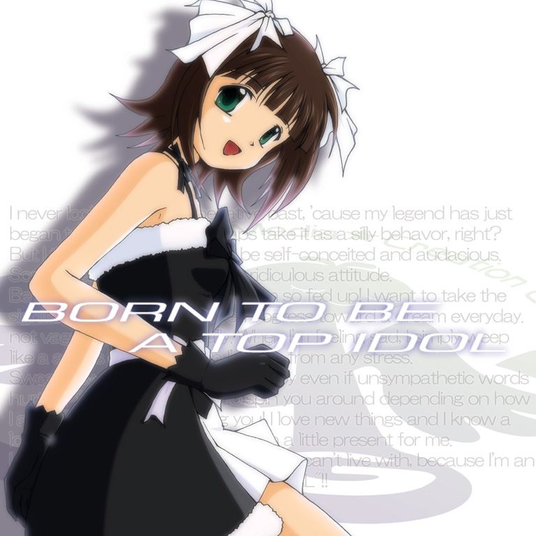 00s, 1girl, :d, amami_haruka, armpits, bare_shoulders, black_gloves, blue_eyes