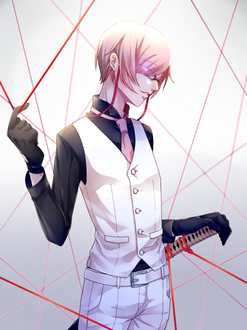 10s, 1boy, black_gloves, blonde_hair, blue_eyes, cape, eyes_visible_through_hair, formal_clothes