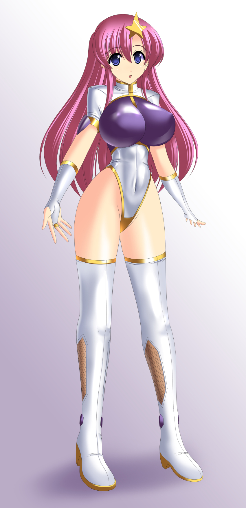 00s, 1girl, absurdres, blue_eyes, boots, breasts, bridal_gauntlets, gundam