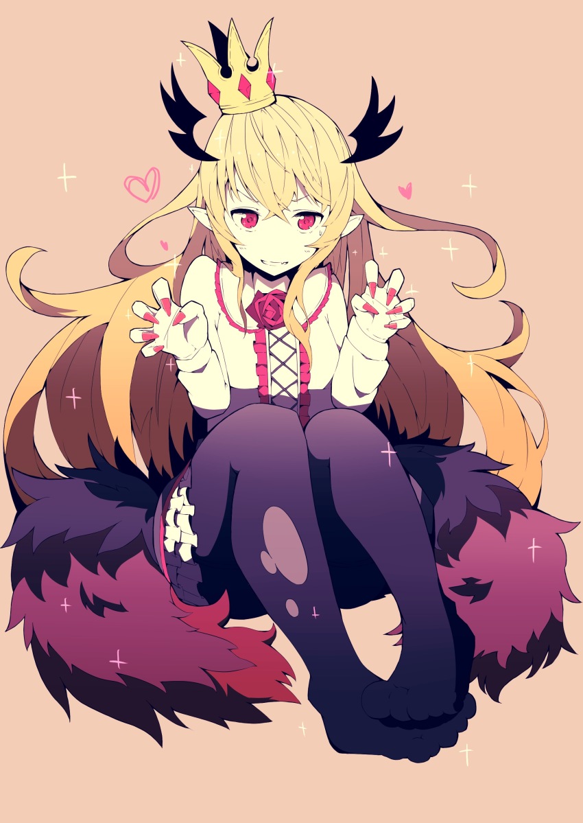 10s, 1girl, absurdres, black_legwear, blonde_hair, blouse, claw_pose, crown