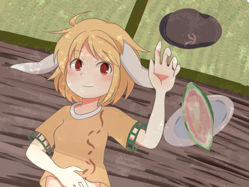 1girl, ahoge, animal_ears, blonde_hair, blush, breasts, buna_shimeji_(keymush), newsboy_cap