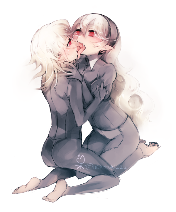 1boy, 1girl, barefoot, bodysuit, dual_persona, female_corrin_(fire_emblem), fire_emblem, fire_emblem_fates