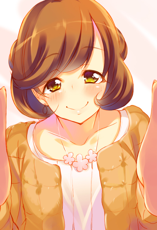 1girl, amu_(doubutsu_sentai_zyuohger), animification, brown_hair, doubutsu_sentai_zyuohger, female_focus, flower, jewelry