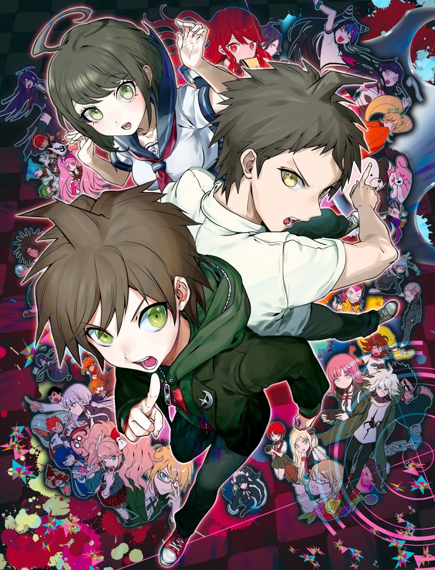 10s, 6+boys, 6+girls, absurdres, ahoge, asahina_aoi, bear_hair_ornament, black_hair