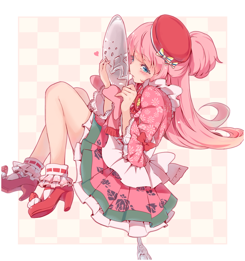 1girl, ai_(otoca_d'or), blue_eyes, bobby_socks, bow, female_focus, floral_print, half_updo