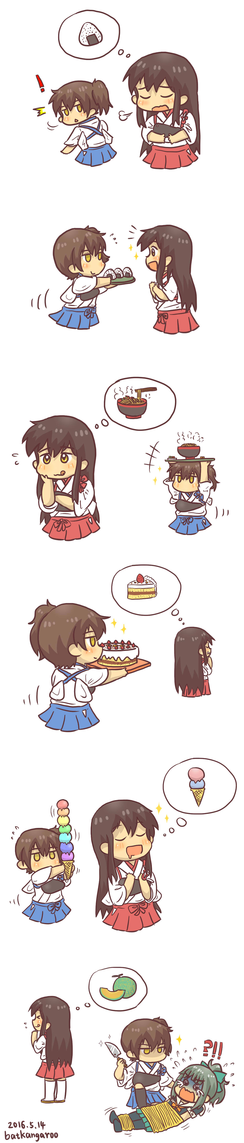 !, 10s, 2016, 3girls, ^^^, absurdres, akagi_(kancolle), artist_name