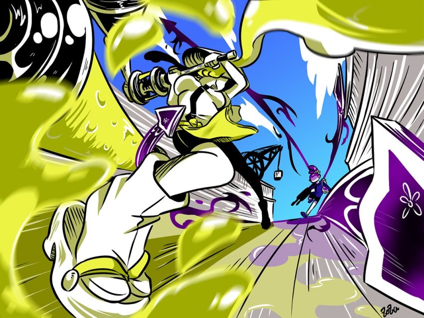 1boy, 1girl, ajirogasa, artist_name, beauty_(zoza), bike_shorts, blonde_hair, blurry