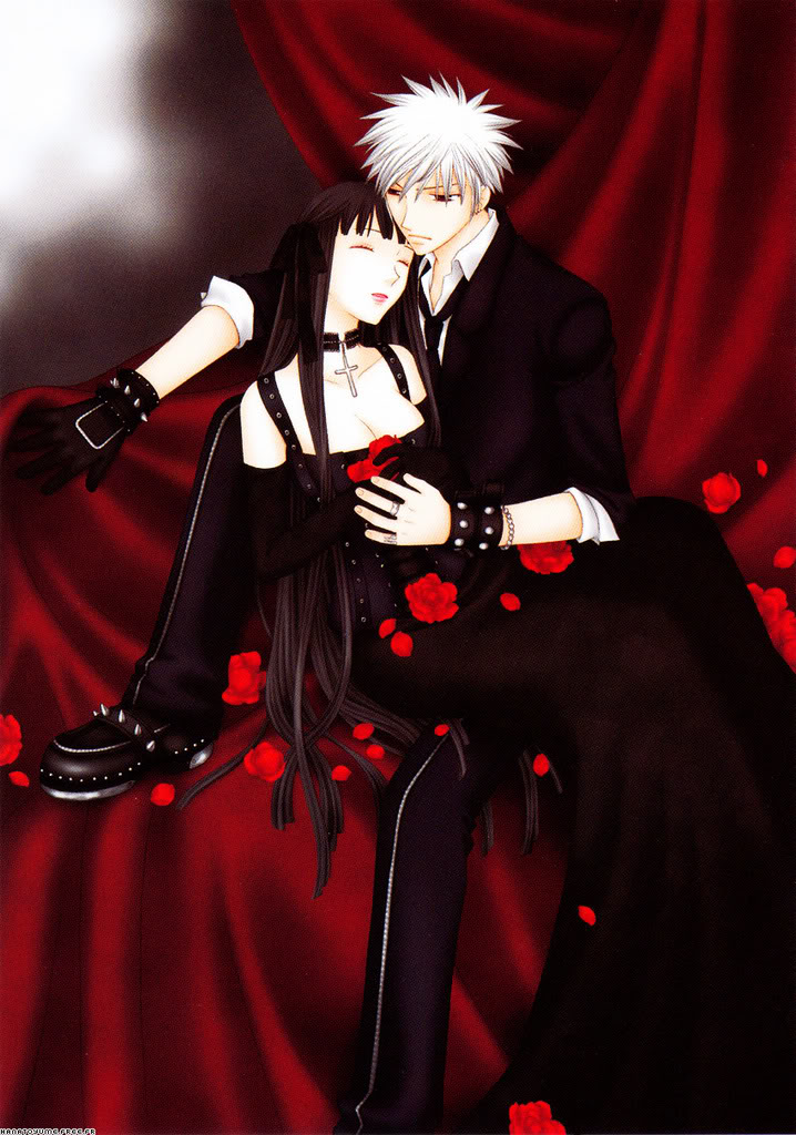 1boy, 1girl, black_dress, black_hair, bracelet, choker, cleavage, closed_eyes