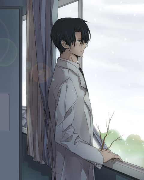 1boy, black_hair, doctor, fruits_basket, lab_coat, male_focus, snow, solo