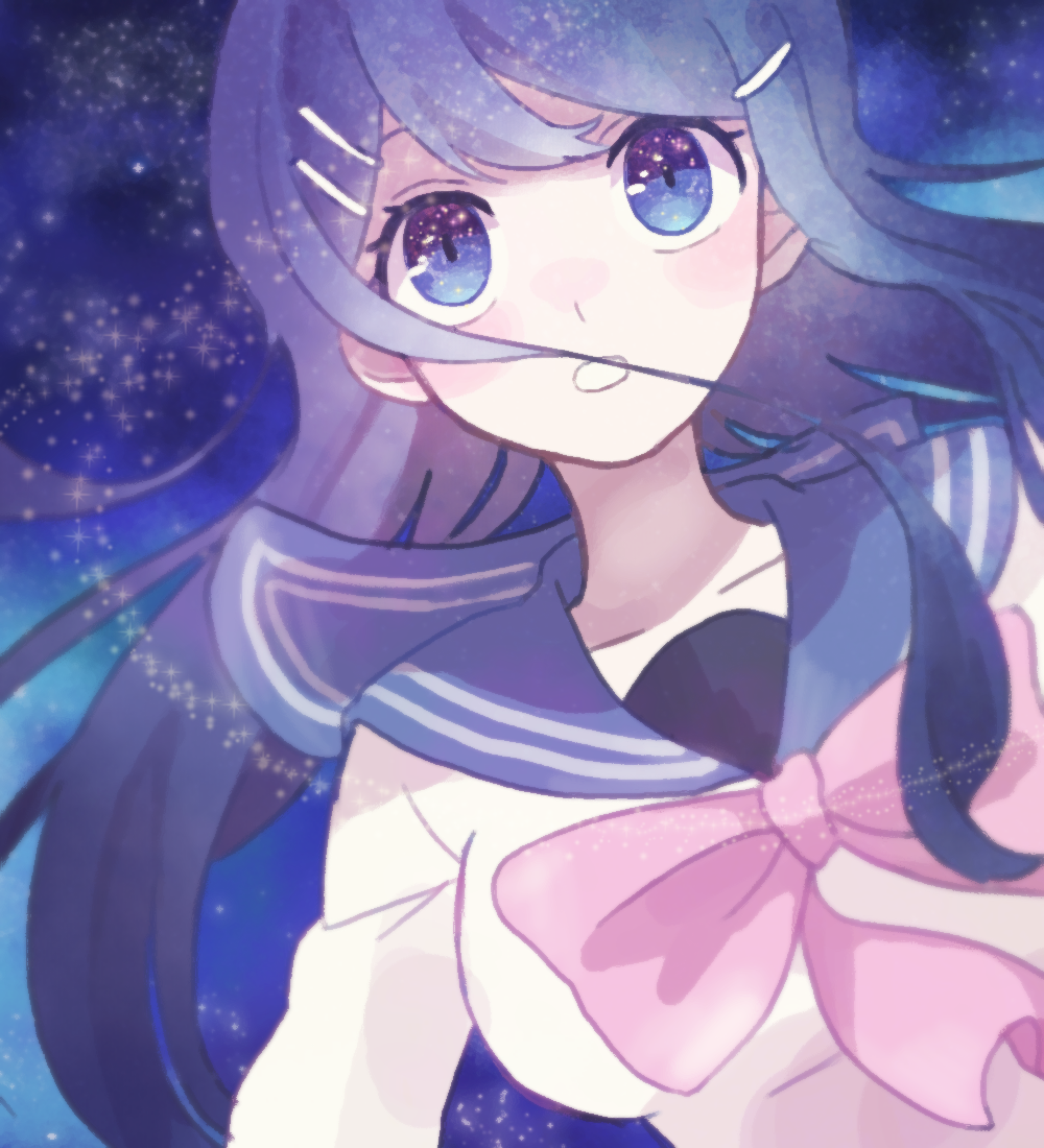 10s, 1girl, blue_eyes, blue_hair, danganronpa:_trigger_happy_havoc, danganronpa_(series), female_focus, hair_ornament