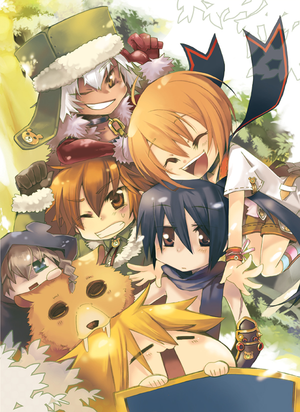 2girls, 4boys, :d, ^_^, atlus, bad_id, bad_pixiv_id, black_hair