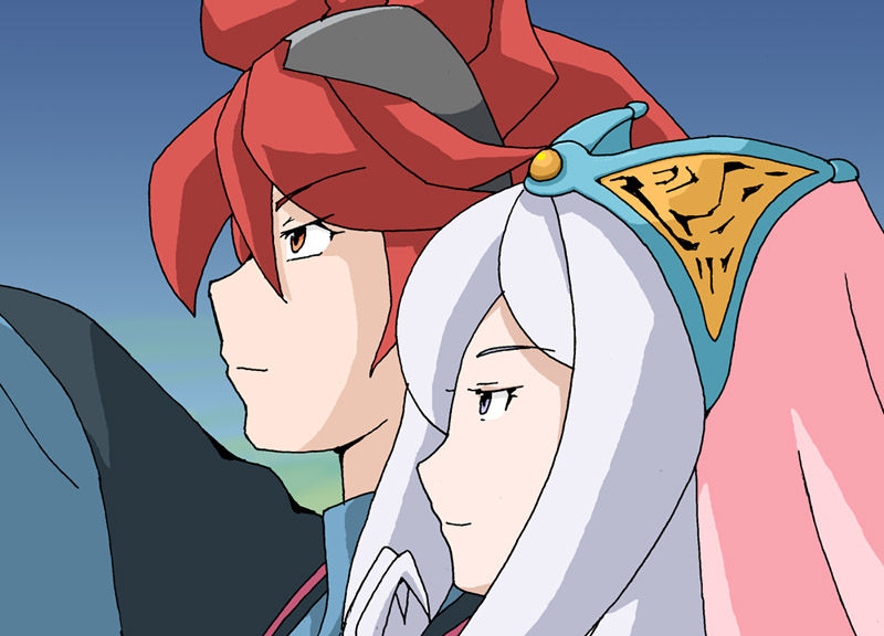 1boy, 1girl, aila_jyrkiainen, company_connection, e_saiba, gundam, gundam_build_fighters, kikou-kai_galient