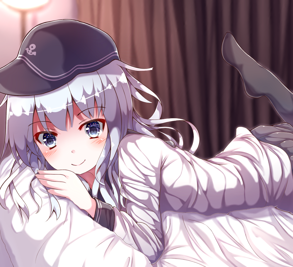 10s, 1girl, black_pantyhose, blue_eyes, blush, female_focus, hibiki_(kancolle), kantai_collection