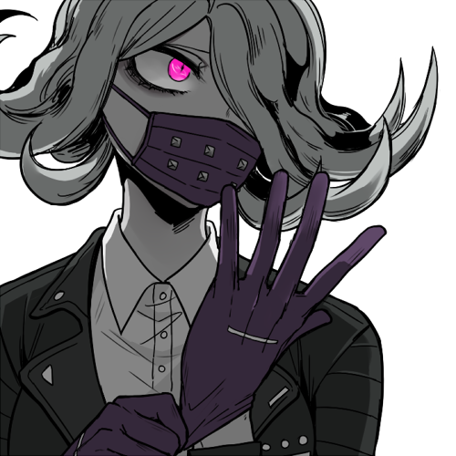 10s, 1girl, danganronpa_(series), danganronpa_3_(anime), female_focus, flipped_hair, gloves, hair_over_one_eye, jacket, kimura_seiko, lowres, mask, mouth_mask, purple_eyes, shimada_(dmisx), short_hair, silver_hair, simple_background, solo, surgical_mask, upper_body, white_background