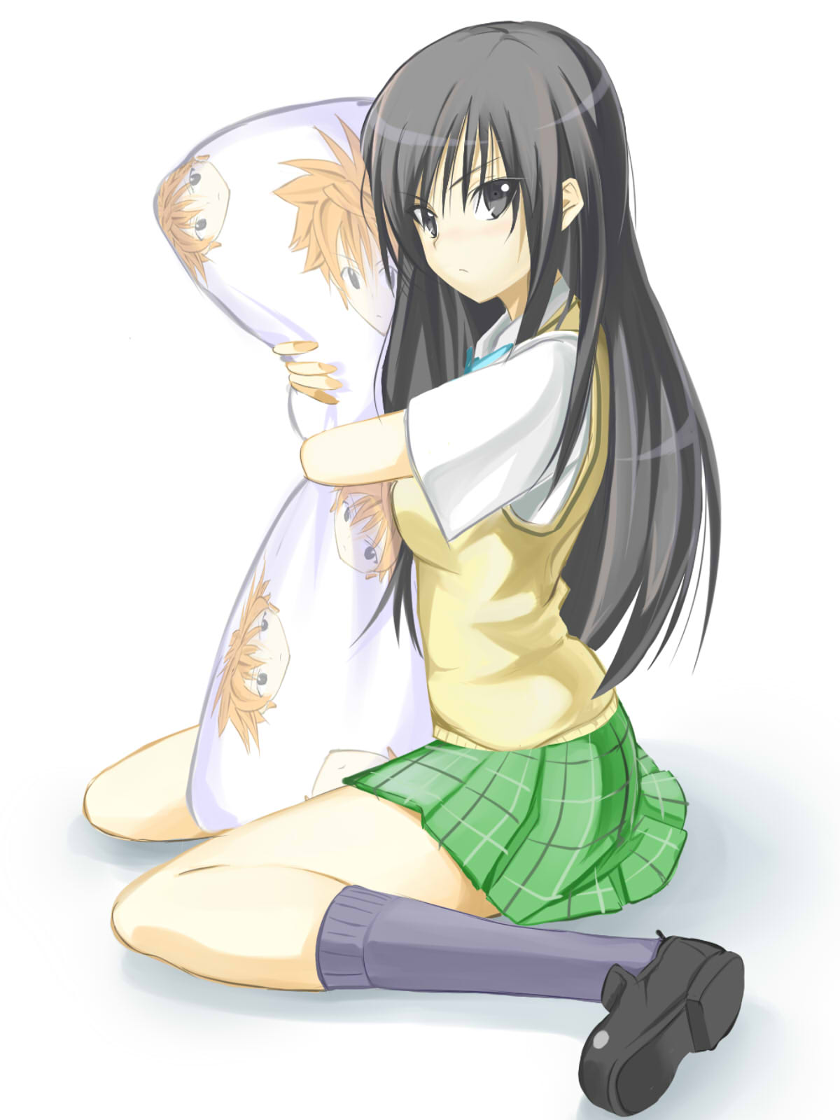 00s, 1girl, bad_id, bad_pixiv_id, black_hair, female_focus, highres, hug