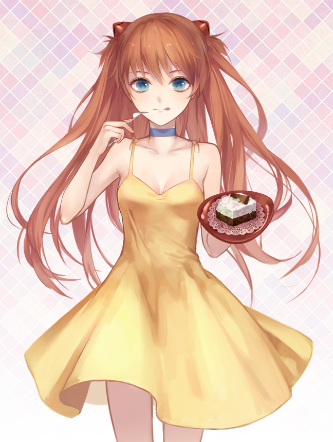 1girl, :q, bad_id, bad_pixiv_id, bare_shoulders, blue_eyes, breasts, cake