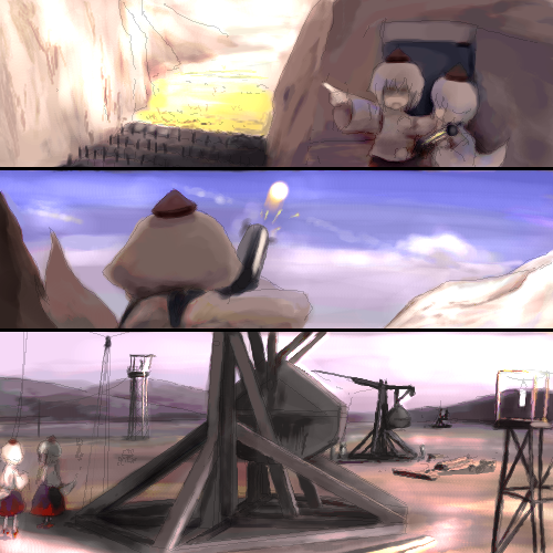 300_(movie), 5girls, clone, female_focus, gun, hat, inubashiri_momiji, lowres