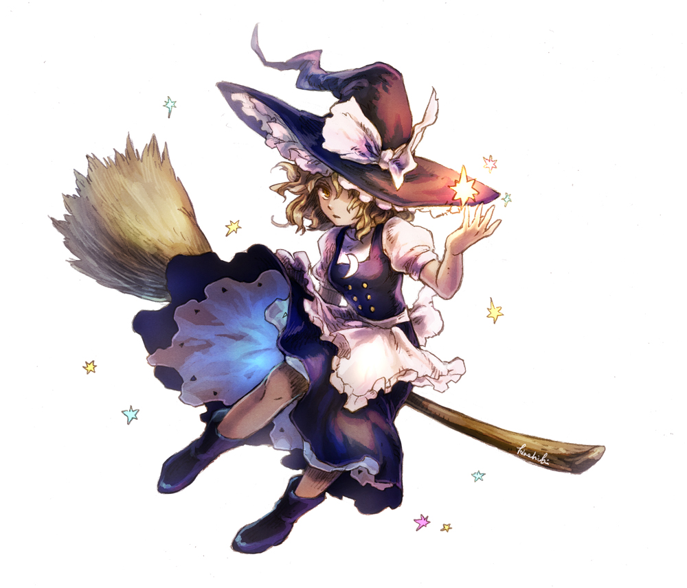 1girl, apron, black_hat, black_shoes, black_skirt, black_vest, blonde_hair, bow