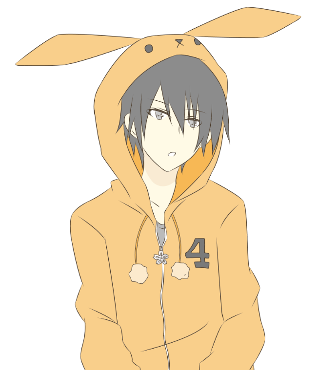 10s, 1boy, animal_hood, bad_id, bad_pixiv_id, black_hair, hood, hooded_jacket