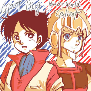 2boys, artist_request, black_hair, blonde_hair, blue_eyes, copyright_name, crossover, giant_gorg