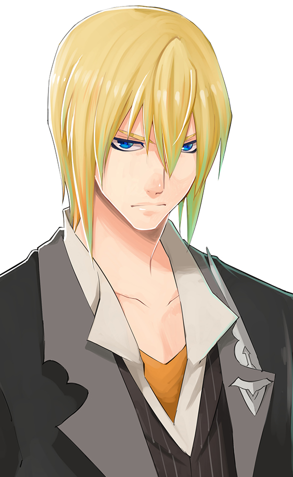 1boy, blonde_hair, blue_eyes, coat, eizen_(tales), expressionless, looking_at_viewer, male_focus