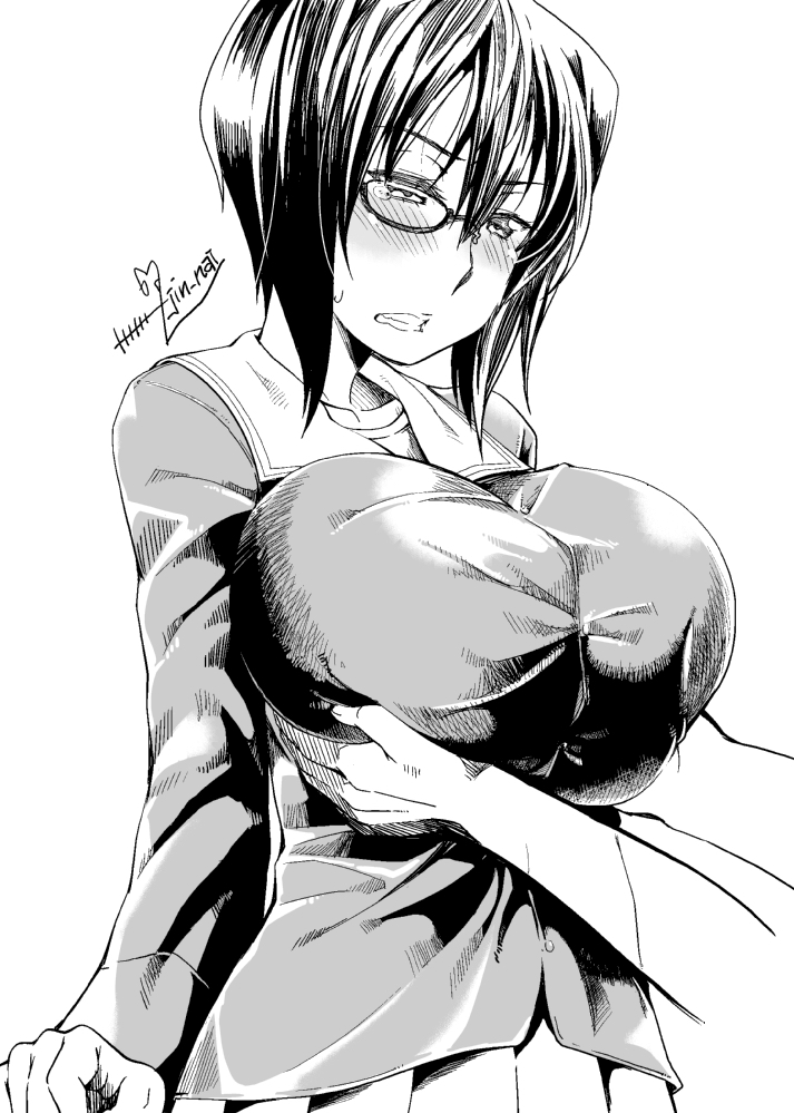 10s, 1girl, artist_name, blush, breasts, female_focus, girls_und_panzer, glasses