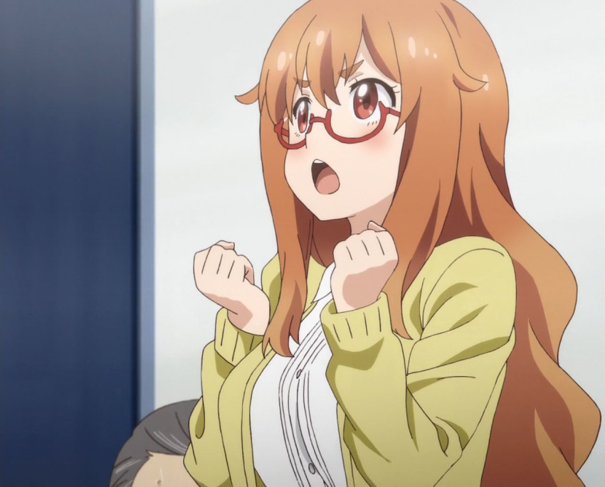 10s, 1girl, anime_screenshot, brown_eyes, brown_hair, glasses, kono_bijutsubu_niwa_mondai_ga_aru!, long_hair