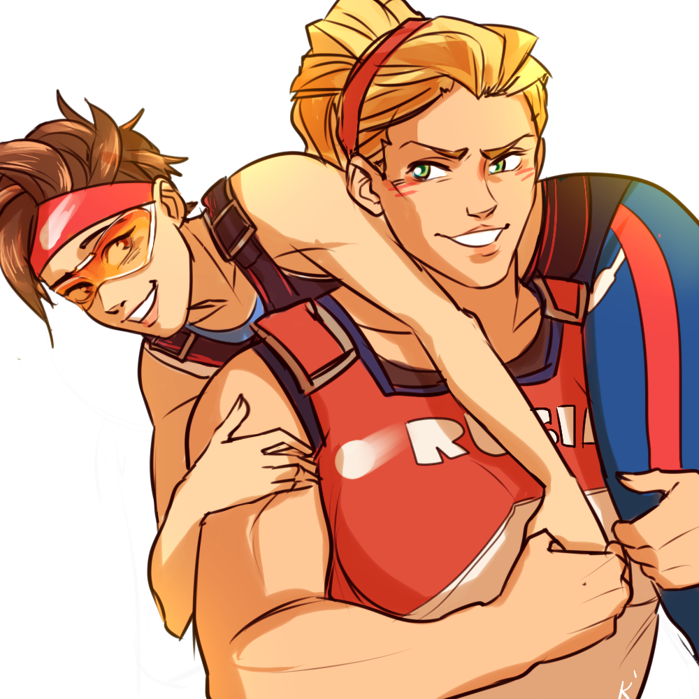 2016_summer_olympics, 2girls, alternate_costume, alternate_hair_color, alternate_hair_length, alternate_hairstyle, blonde_hair, blush