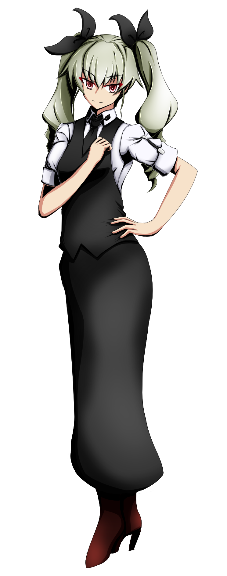 10s, 1girl, anchovy_(girls_und_panzer), drill_hair, female_focus, girls_und_panzer, green_hair, hand_on_own_hip