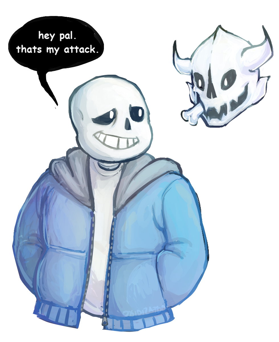 1boy, bone, coat, commentary, english_text, gasterblaster, grin, hands_in_pockets